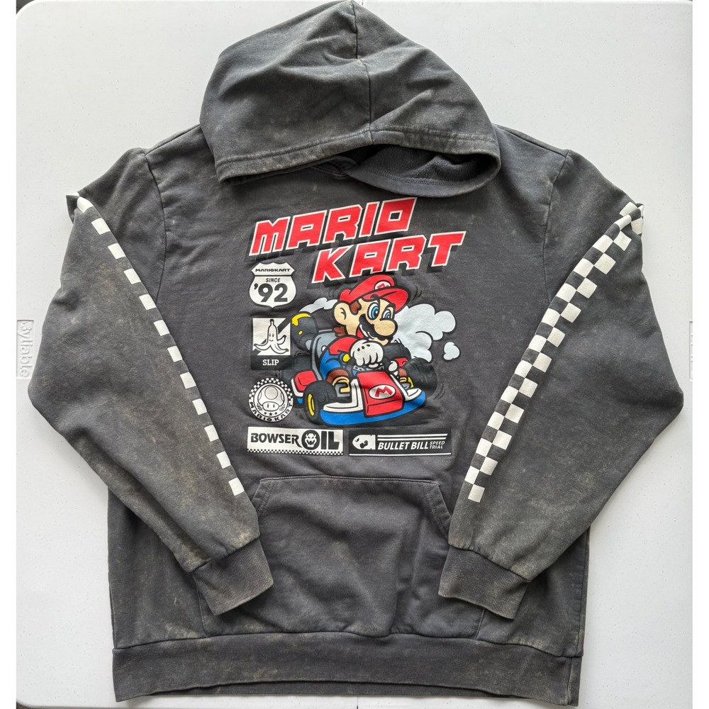 Nintendo Mario Kart Graphic Pullover Sweatshirt Hoodie‎ XXL Dark Gray Grunge